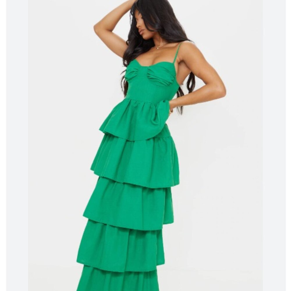 PrettyLittleThing Emerald Green Tiered Maxi Dress